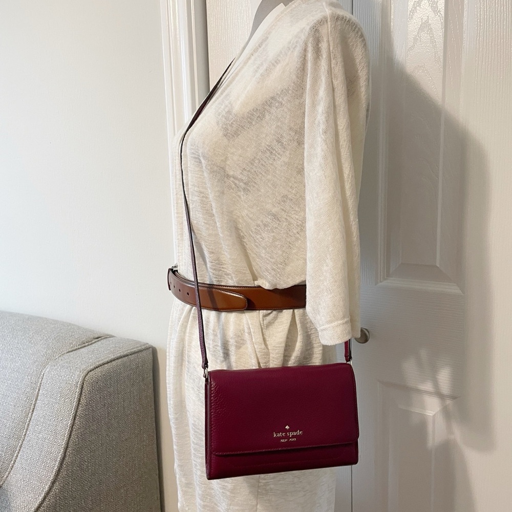 kate spade Burgundy Pebbled Leather Crossbody